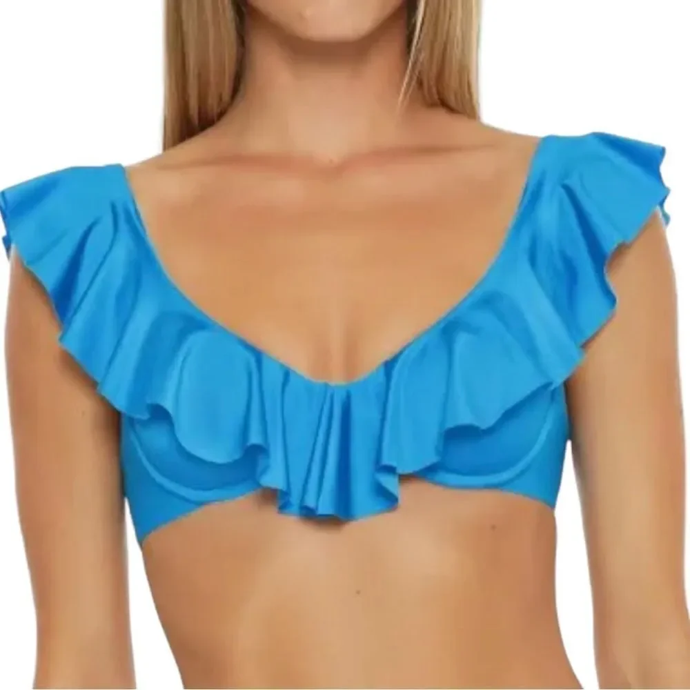 Trina Turk 3 Piece Bikini With REVERSIBLE High Waist Bottom Ruffle Top